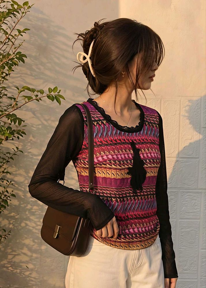 New with tag Korean Art Satin Clain Top