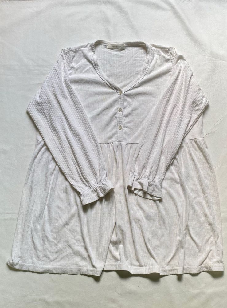 White V-Neck Button Up Tunic Top