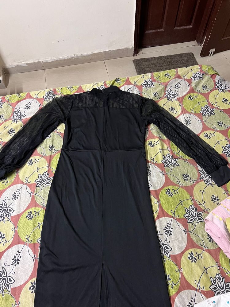 Black Maxi Dress with Sheer Sleeves