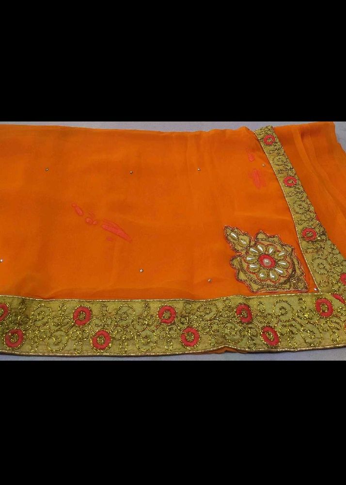 Orange Embroidered Saree,