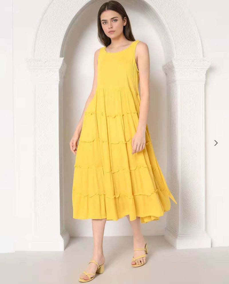 Vibrant Yellow Tiered Midi Dress