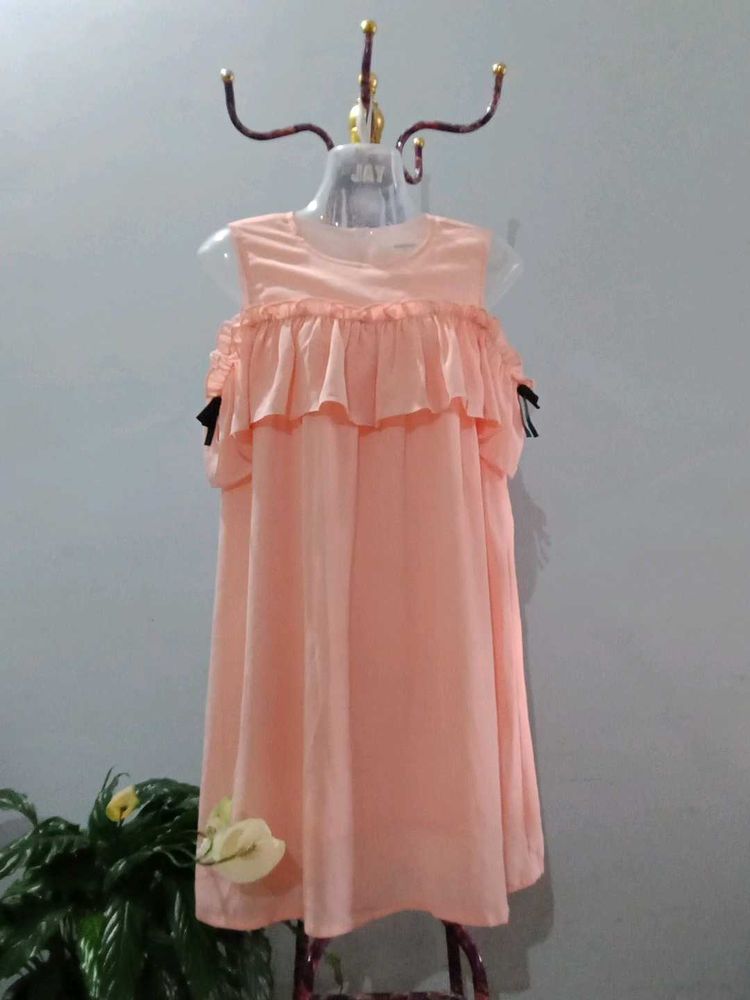 Chic Peach Ruffle Cold Shoulder Dress