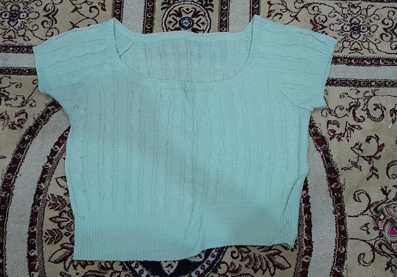 Winter Korean Crochet Regular  Round Neck Short Top