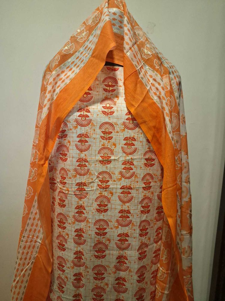 Orange &amp; White Printed Kurta Set fabric