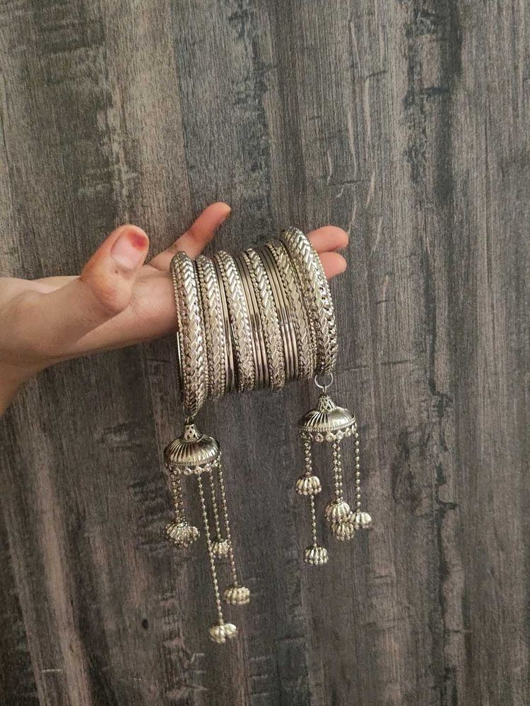 Traditional Silver Bangles with Jhumka