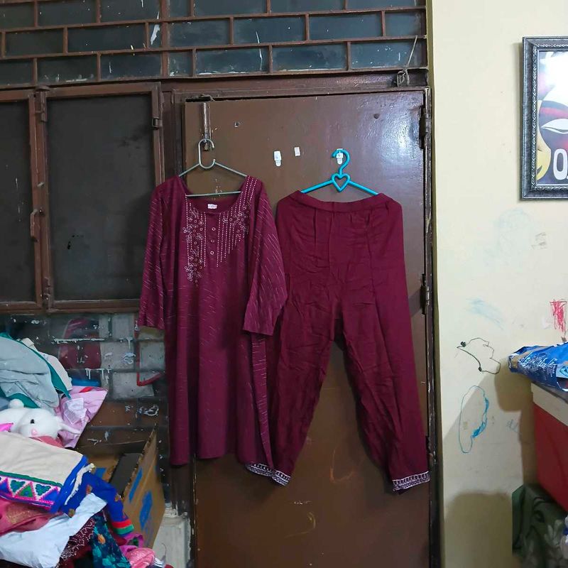 Maroon Kurta Set with Trousers