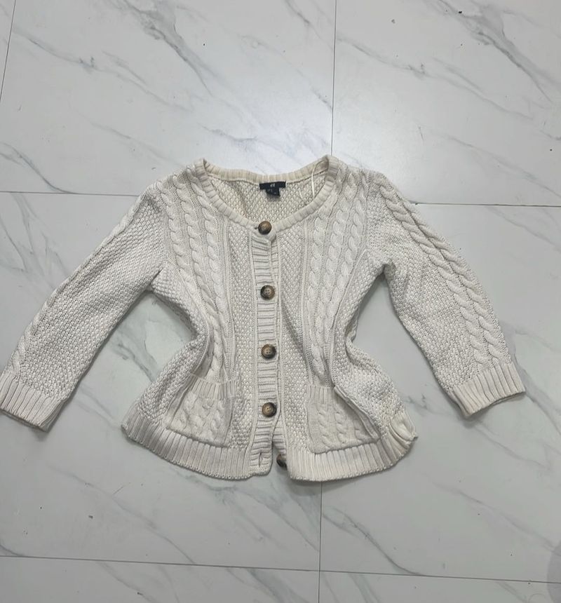 H&amp;M White Cable Knit Cardigan