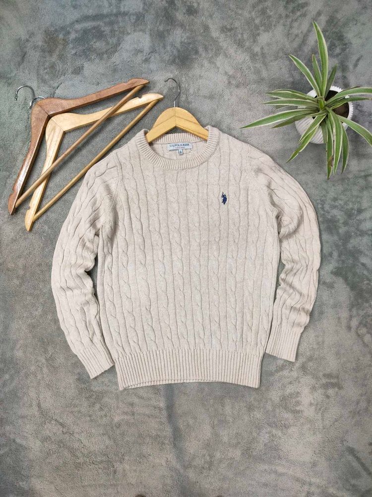 US Polo Cable Knit Crew Neck Sweater