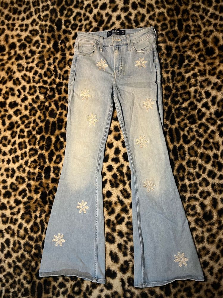 Hollister Flare Jeans with Floral Embroidery