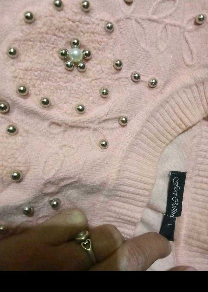 Embellished Pink Knit Sweater