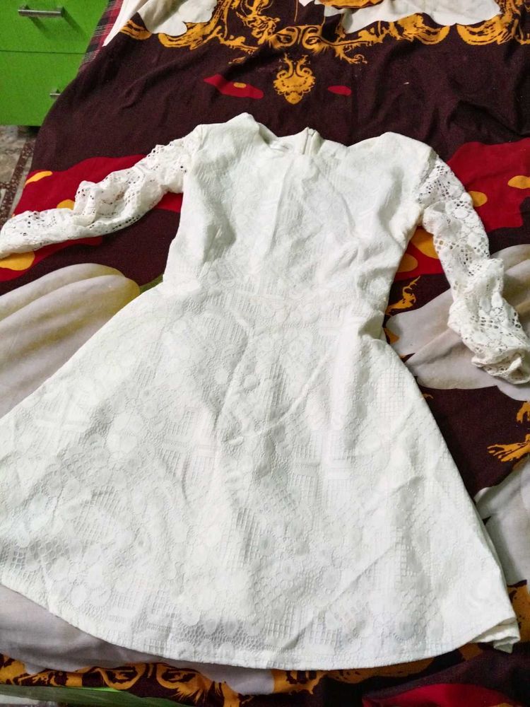 White Lace Sleeve Dress
