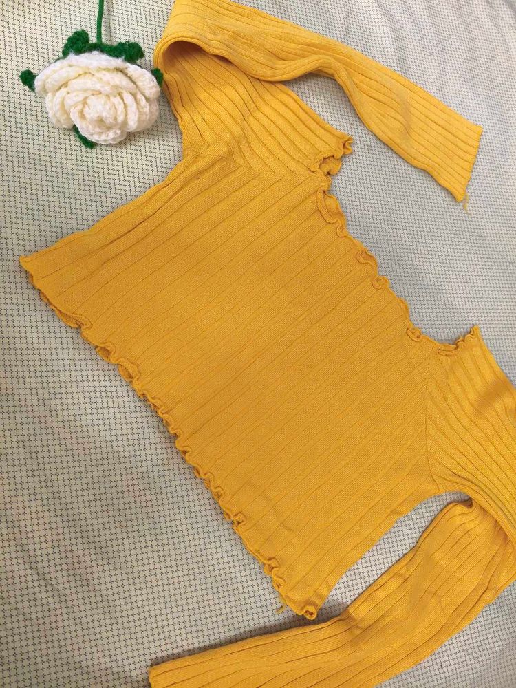Yellow Ribbed Long Sleeve Top