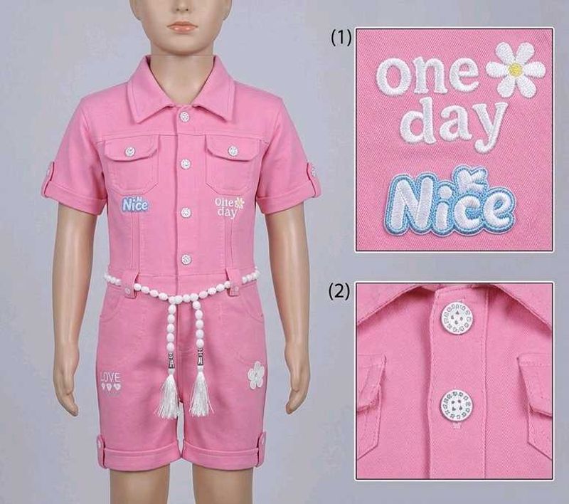 Pink Kids Jumpsuit with Pearl Belt