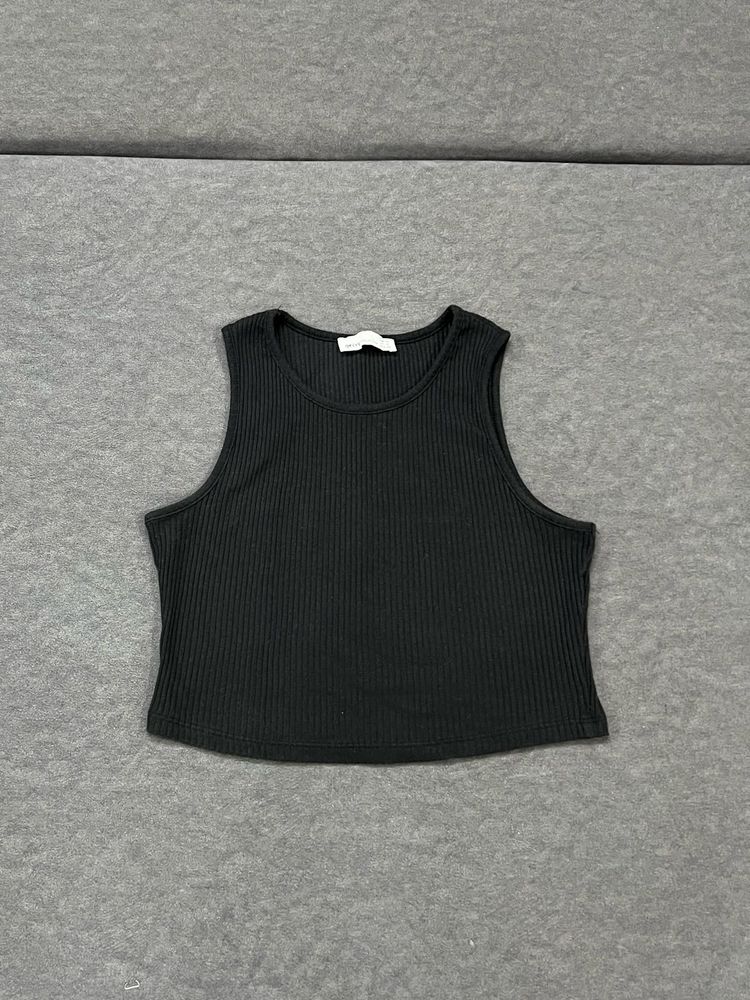 Ribbed Black Crop Tank Top