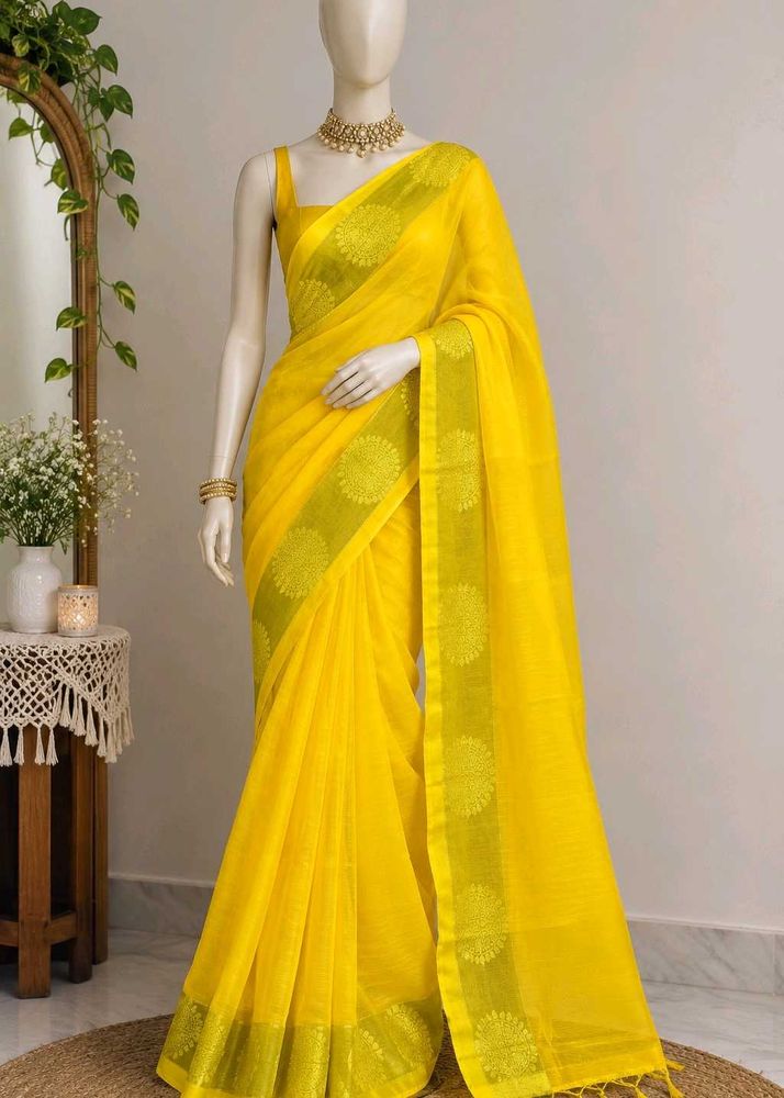 Vibrant Yellow Cotton Saree