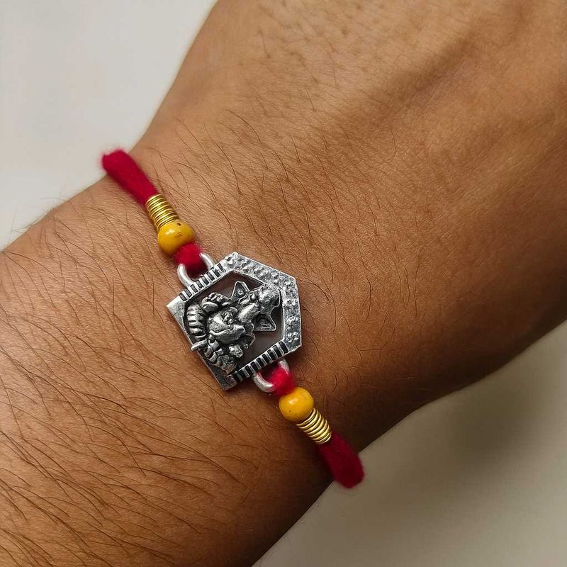 Pure Silver Oxidised Ganesha Ideal CZ Rakhi