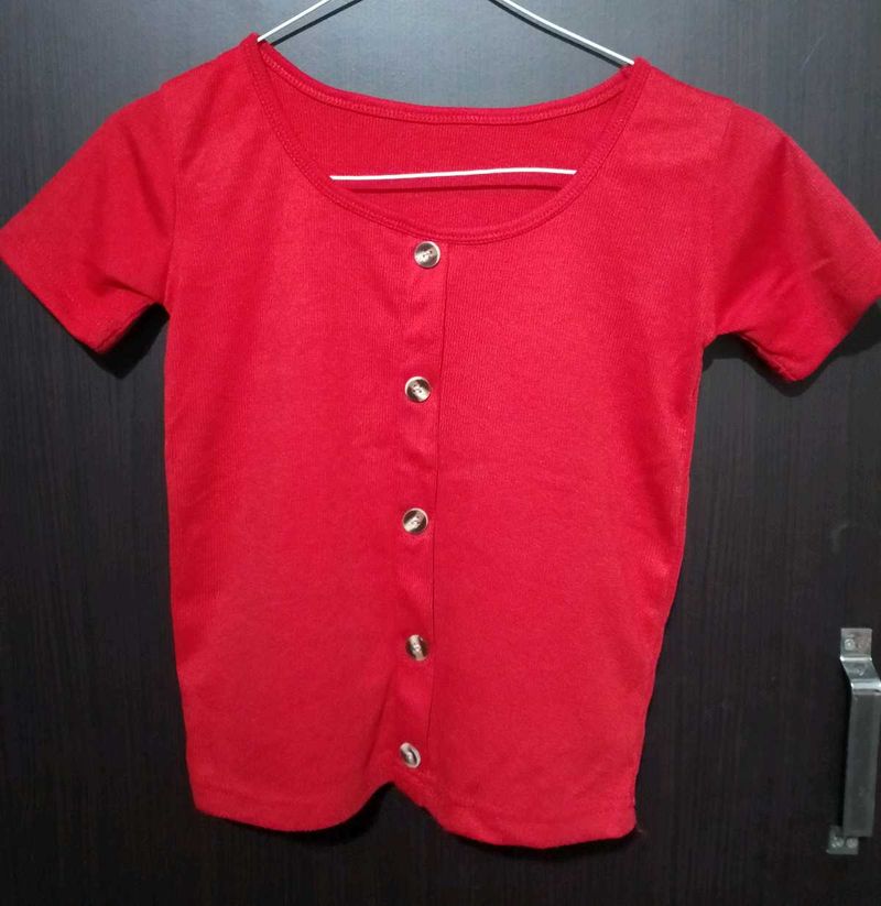 Red Ribbed Crop Top