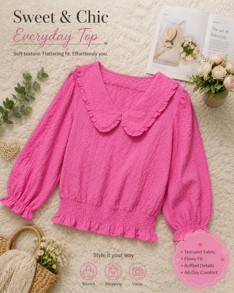 Chic Textured Ruffle Collar Top