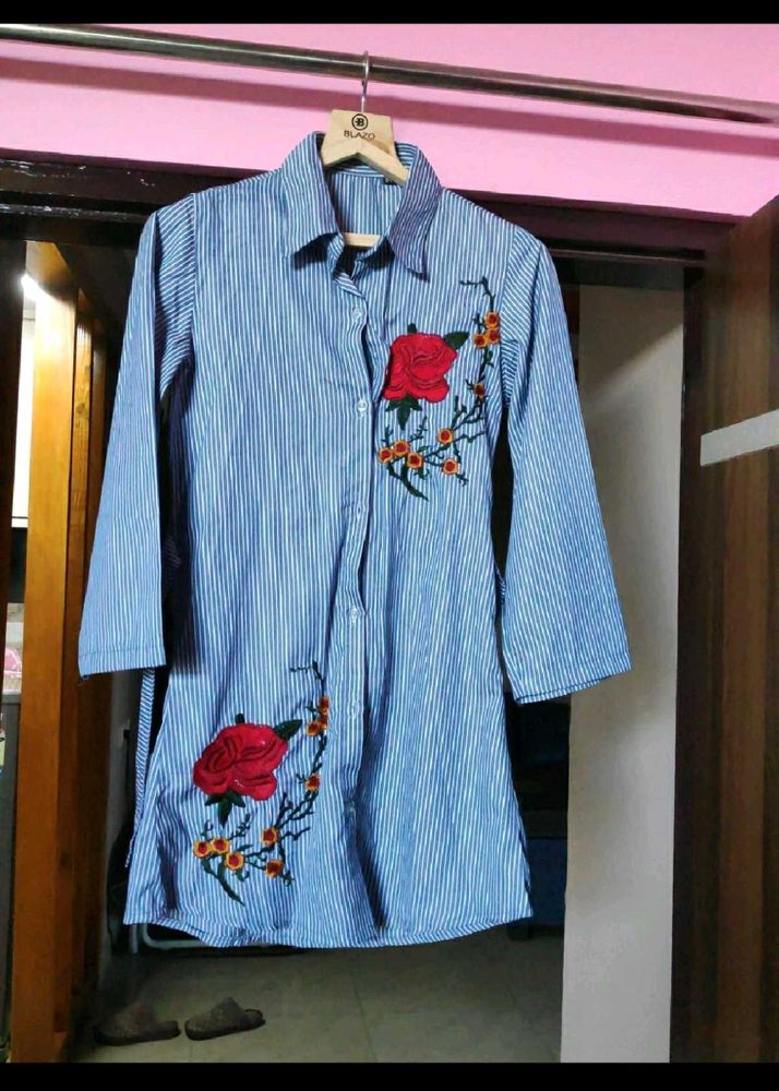 Blue Striped Embroidered Shirt