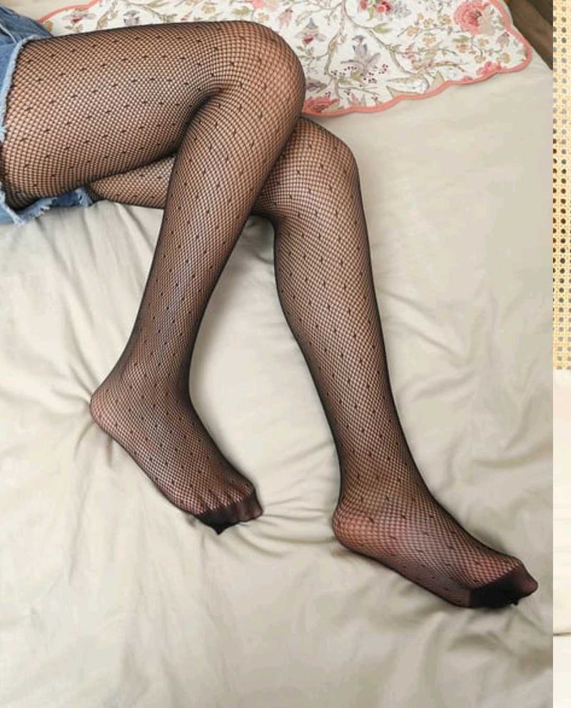 Black Fishnet Tights with Polka Dots