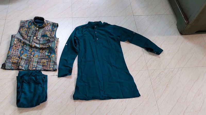 Men's Teal Kurta Set with Nehru Jacket