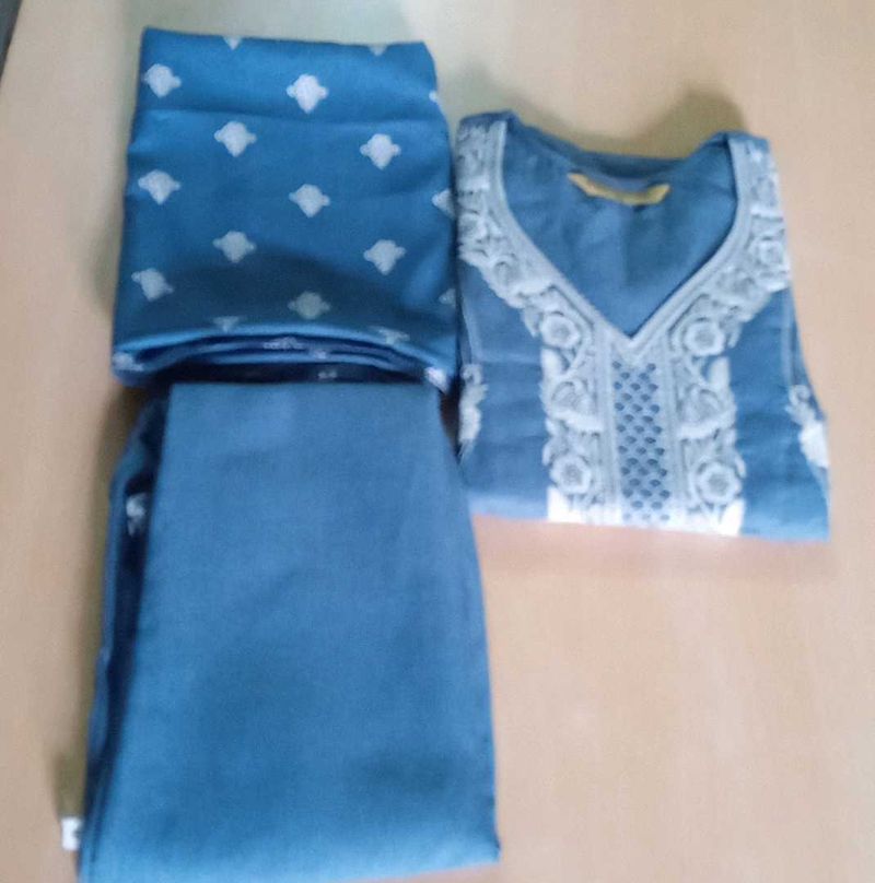 Blue Embroidered Kurta with Pants Set