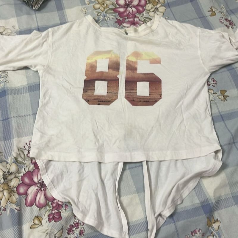 White "86" Graphic Long Sleeve Top
