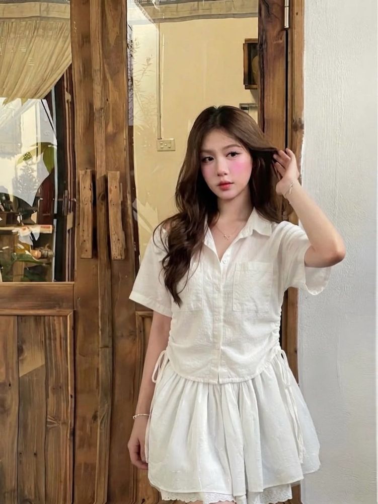 Women Button Up Crop Top