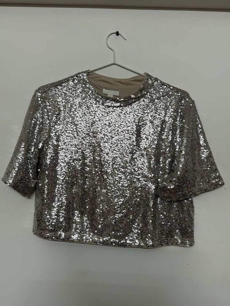 Ivory Sparkling Sequin Crop Top