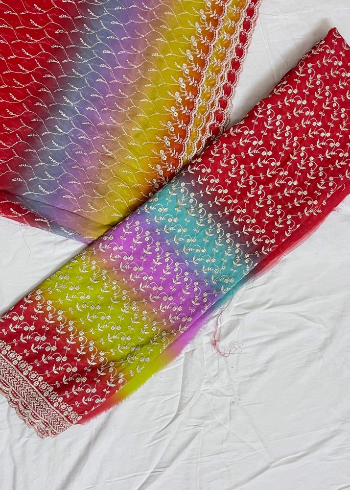 Stunning Ombre Embroidered Top Material Amd Dupatt