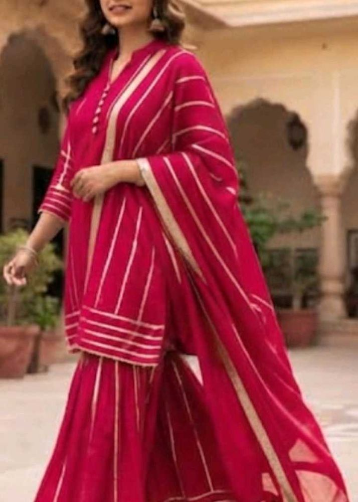 Elegant Pink Striped Kurta Set with Dupatta