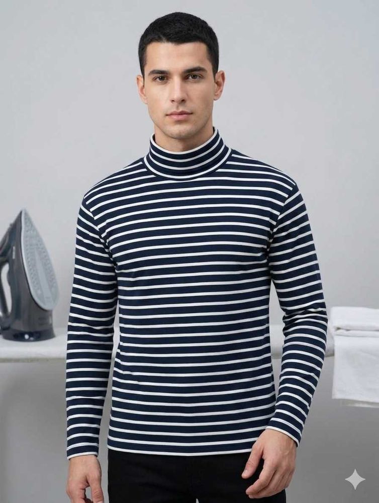 Men's Striped Turtleneck T-Shirt