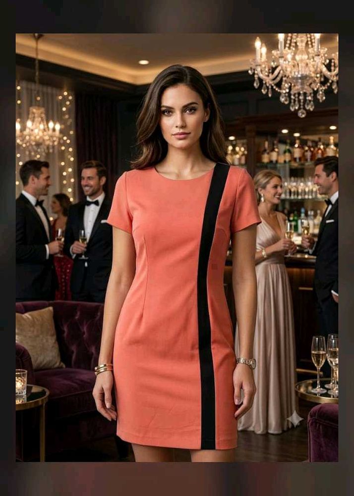 Coral Sheath Dress with Black Accent