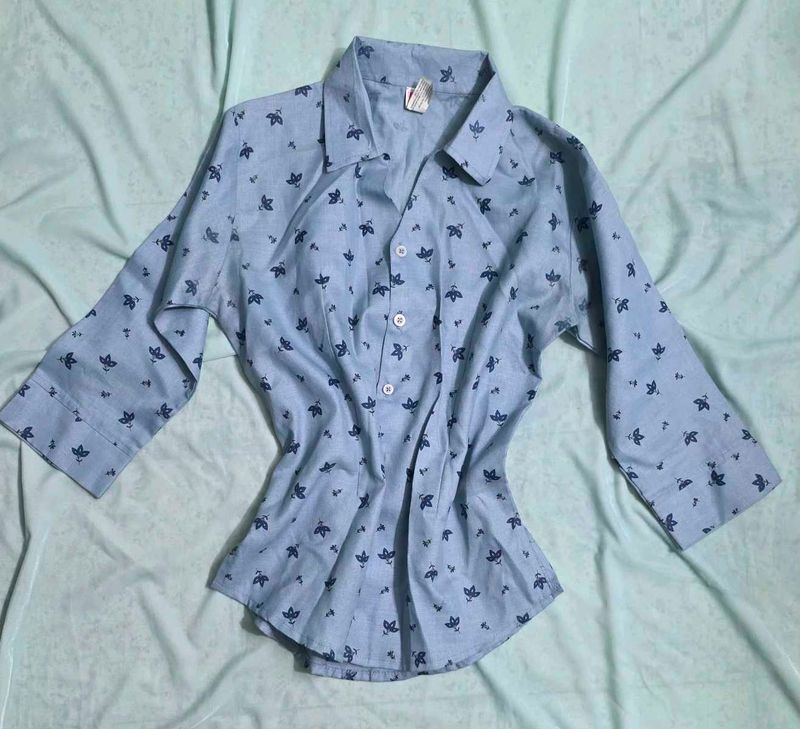 Light Blue Floral Print Shirt
