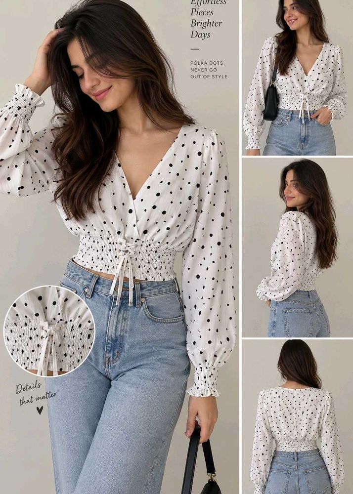 Chic Polka Dot V-Neck Tshirt