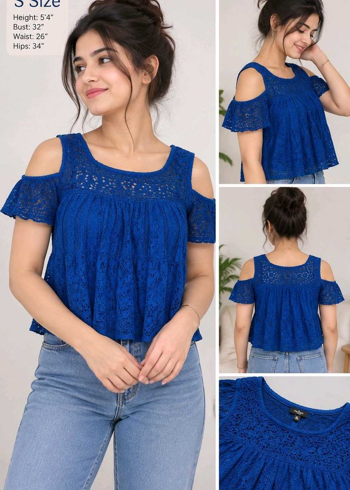 Royal Blue Lace Cold Shoulder Top