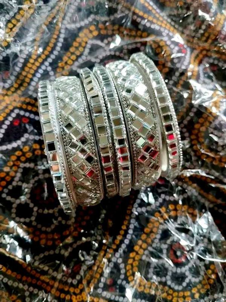 Sparkling Silver Bangles - Set of 6