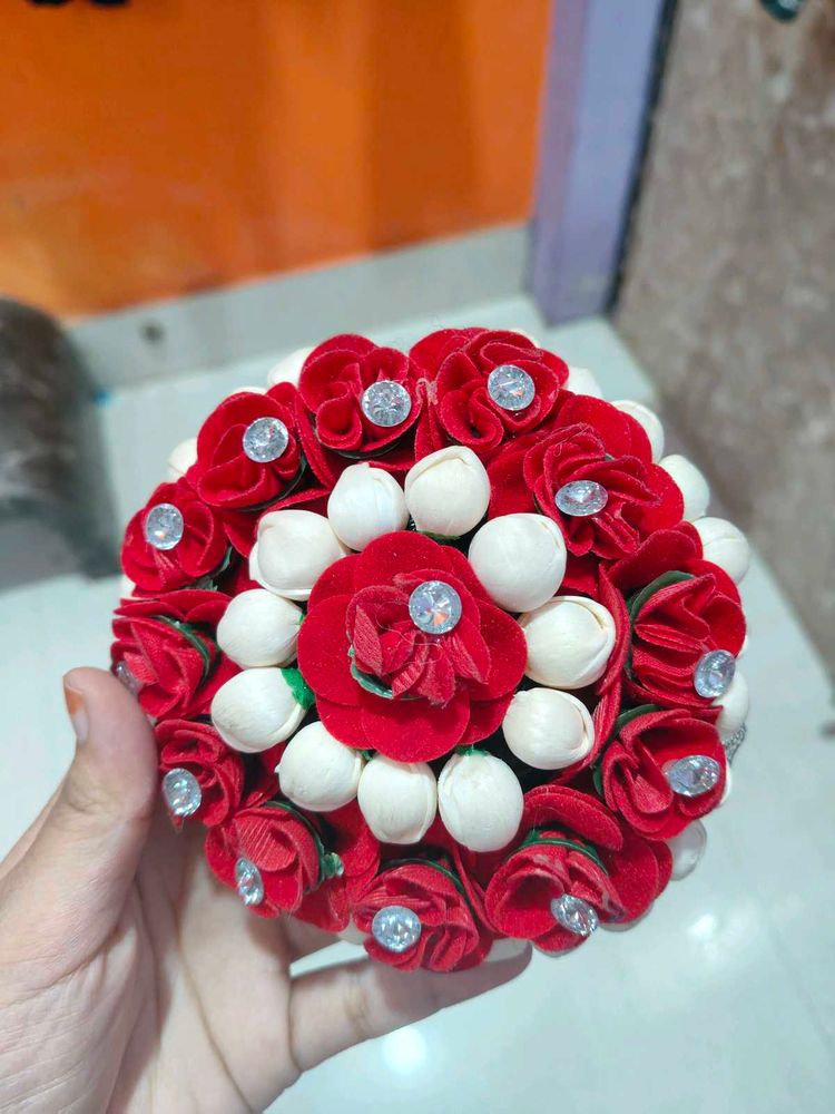 Red Floral Hair Bun Accessory