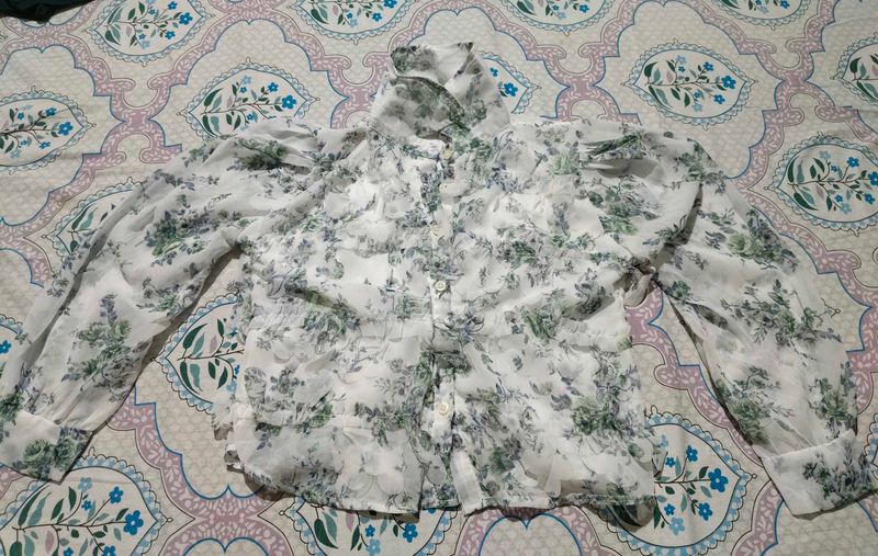 Sheer Floral Puff Sleeve Top