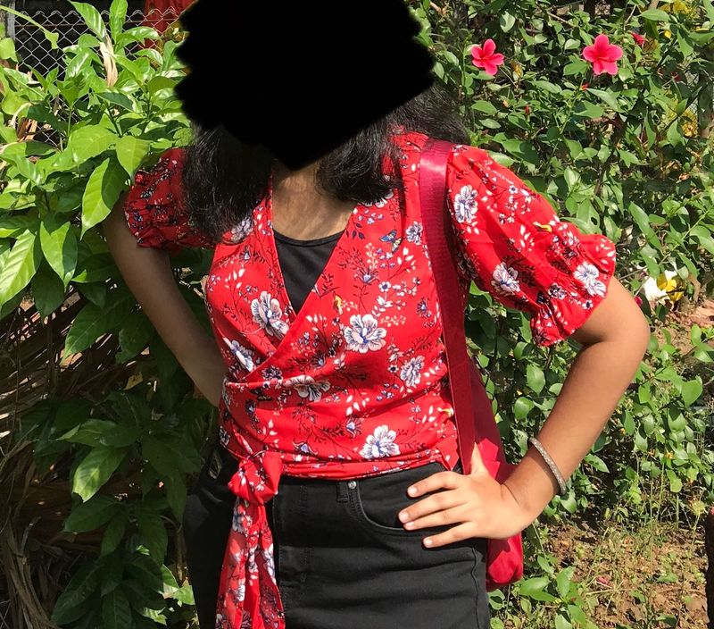 Floral Print Wrap Top