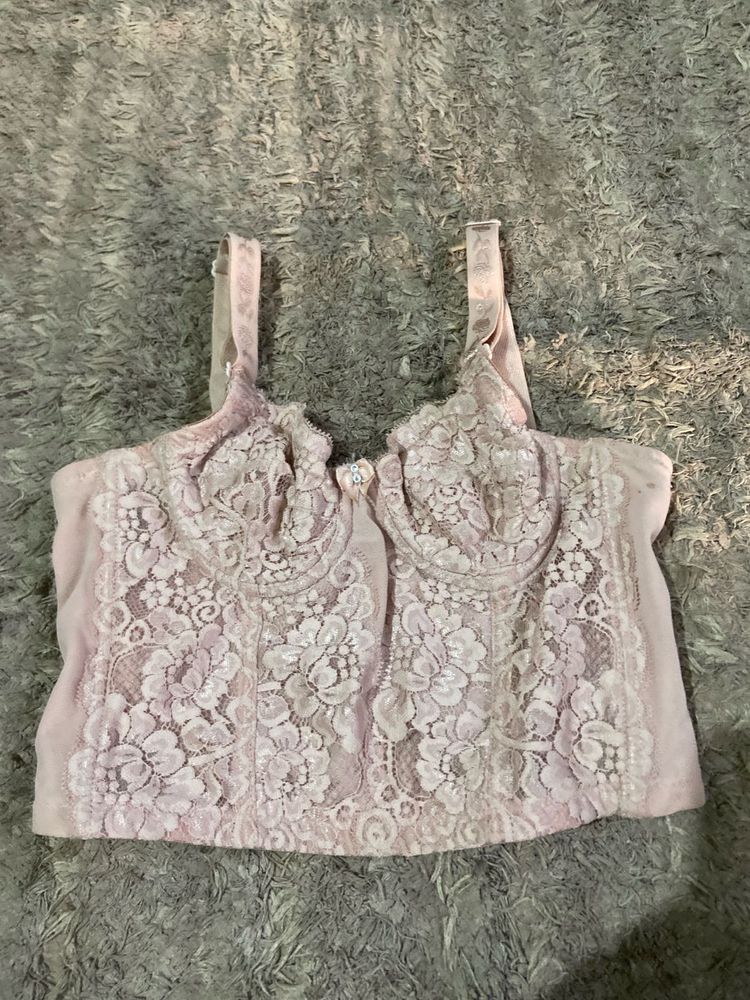 Lace Trimmed Pink Bra