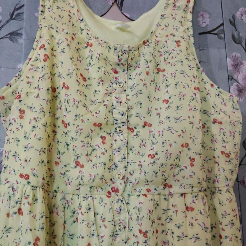 Yellow Floral Button-Up Midi Dress