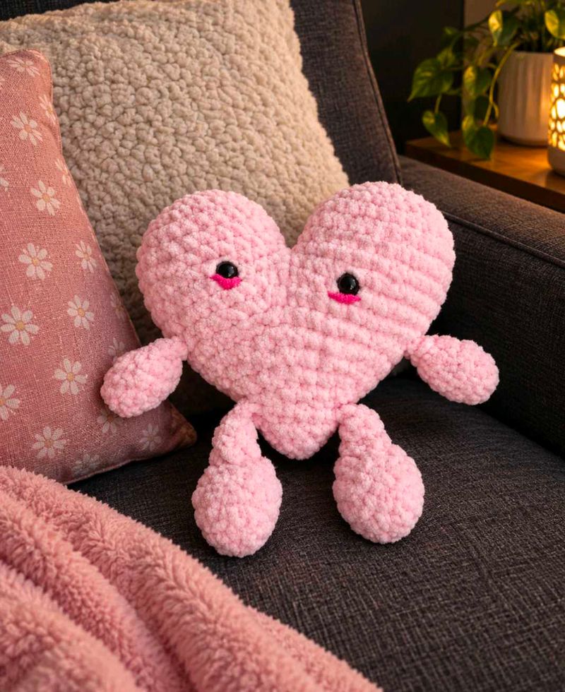 Handmade Pink Crocheted Heart Plush Toy