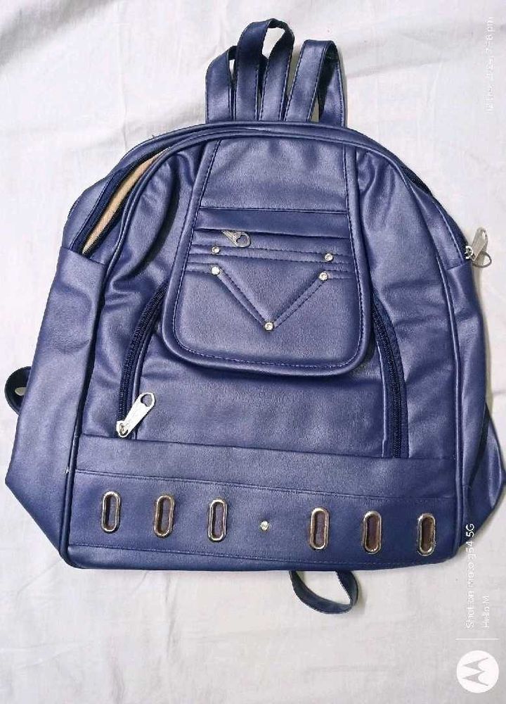 Stylish Blue Faux Leather Backpack