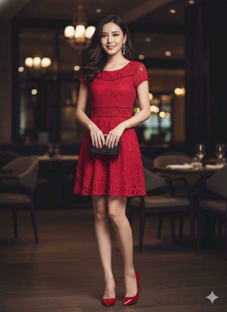 🌹 Stunning H&amp;M Red Lace Party Dress