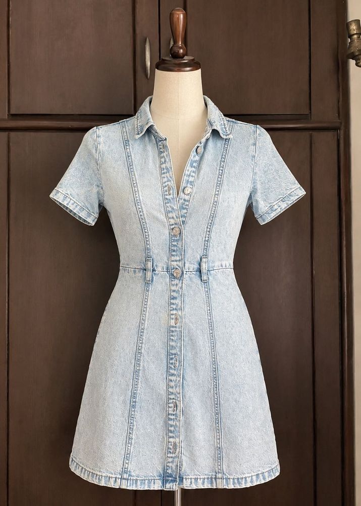 Light Wash Denim Button-Up Dress