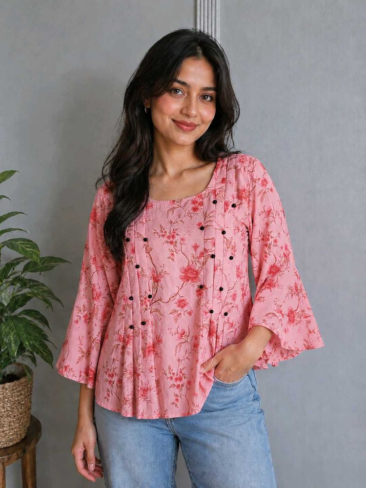 Pink Floral Print Top