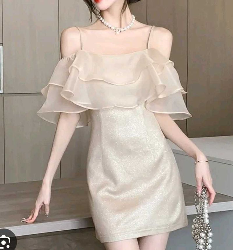 Sparkly Ruffle Cold Shoulder Dress