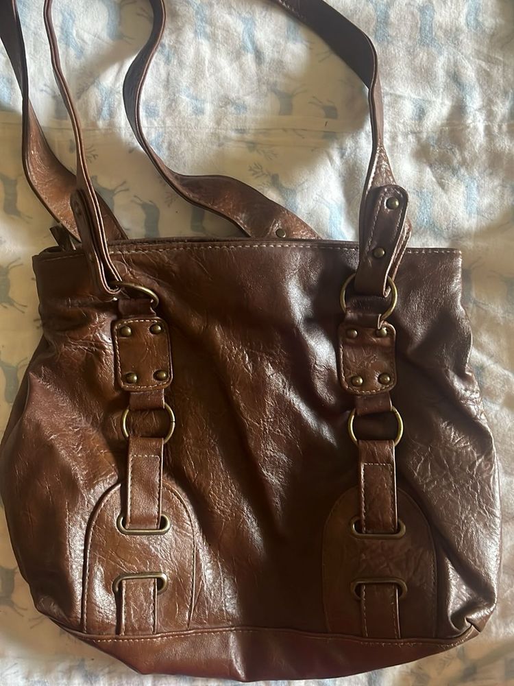 Classic Brown Faux Leather Shoulder Bag