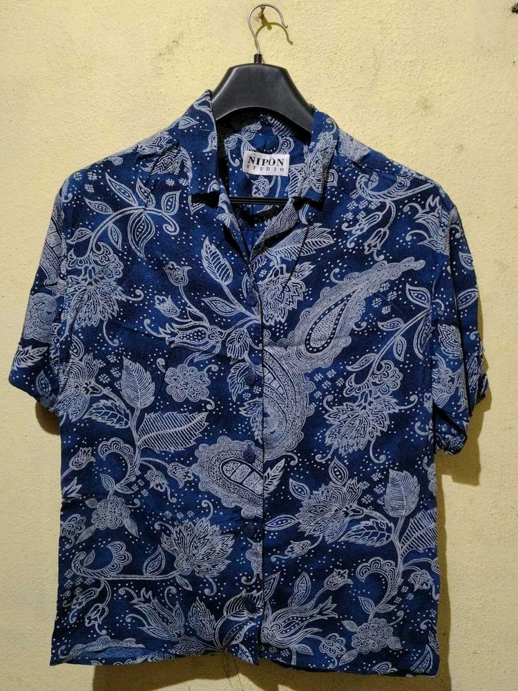 Navy Blue Floral Print Shirt